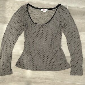 Romantic Long Sleeve Full Length Polka-dot Top
